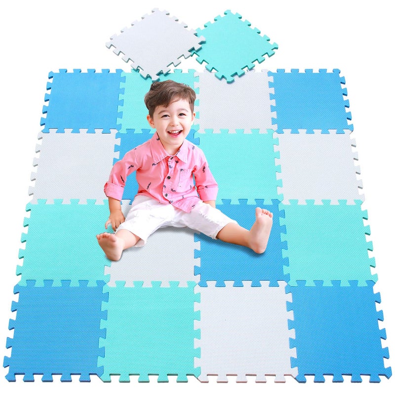 meiqicool Playspot Foam Play Mat for Baby, Grey/Cream,White,Blue and Green 55.9" X 44.9"101107108 - Image 2